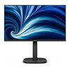 Monitor marki Philips z cienkimi ramkami, wyświetlający dynamiczny, niebieski wzór przypominający wir. Na dolnej ramce widoczne jest logo "Philips".