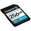 Na zdjęciu widoczna jest karta pamięci z napisem "Kingston CANVAS Go! Plus 256GB SDG4/256GB". Dodatkowe oznaczenia to "200 MB/s", "SDXC", "V30", "I3" oraz symbol klasy 10.