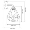 Schematyczny rysunek kinkietu z geometrycznym kloszem, w którym widoczna jest żarówka, oraz oznaczenia wymiarów: wysokość 380 mm, szerokość 250 mm, średnica klosza 210 mm, wysokość klosza 280 mm.