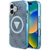 Etui GUESS IML Metal Glitter 4G Circle Triangle MagSafe do Apple iPhone 16 Niebieski
