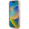 Etui na telefon w kolorze różowym z przezroczystymi elementami, ozdobione metalicznym brokatem i wzorem 4G Circle Triangle. Etui jest dopasowane do modelu Apple iPhone 16 i posiada funkcję MagSafe.