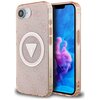 Etui GUESS IML Metal Glitter 4G Circle Triangle MagSafe do Apple iPhone 16e Różowy