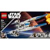 Na zdjęciu znajduje się opakowanie zestawu LEGO z serii Star Wars, przedstawiające model myśliwca U-Wing Rebelii. Widoczny jest tekst: "LEGO", "STAR WARS", "8+", "75399", "Rebel U-Wing Starfighter™", "594 pcs", oraz postacie z podpisami: "CASSIAN ANDOR™",