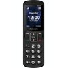 Czarny telefon komórkowy z wyświetlaczem pokazującym godzinę 12:00 i datę 12.11.2024, z widocznymi opcjami "Menu" i "Kontakty". Na obudowie znajduje się logo "maxcom", a poniżej klawiatura numeryczna z dużymi przyciskami.
