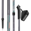 Szaro-turkusowe kijki do nordic walking z widocznymi oznaczeniami długości od 95 cm do 135 cm oraz napisem "CLOUD". Obok znajduje się czarny uchwyt z paskiem, na którym widnieje logo "SPOKEY".