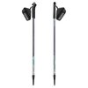 Dwa szaro-turkusowe kijki do nordic walking z czarnymi uchwytami i paskami, na których widnieje napis "SPOKEY". Kijki mają regulowaną długość od 95 do 135 cm i ozdobione są geometrycznym wzorem w dolnej części.