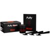 Na zdjęciu znajduje się opakowanie produktu "Putty Basic" oraz czarny pojemnik z logo "thermal grizzly" i adresem strony internetowej www.thermalgrizzly.com. Obok pojemnika leżą trzy czarne narzędzia, a w tle widoczna jest czarna instrukcja z napisem "Put