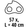 Na zdjęciu znajduje się schematyczny rysunek ogniwa łańcucha z dwoma okrągłymi otworami. Poniżej widnieje tekst: "57 x, L = 40 cm".