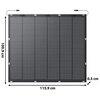Czarny panel fotowoltaiczny z widocznymi wymiarami: 100,9 cm wysokości, 115,9 cm szerokości i 0,3 cm grubości. Na górze panelu znajdują się dwa przewody z wtyczkami.