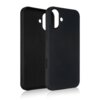 Czarne etui silikonowe do telefonu, widoczne z przodu i z tyłu, z wycięciami na aparat i przyciski. Produkt ma gładką powierzchnię i minimalistyczny design.