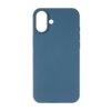 Niebieskie etui silikonowe z wycięciami na aparat i dodatkowy otwór, przeznaczone do telefonu Apple iPhone 16. Produkt ma gładką powierzchnię i zaokrąglone krawędzie.