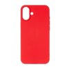 Czerwone etui silikonowe z wycięciami na aparat i przyciski, przeznaczone do telefonu Apple iPhone 16. Produkt ma gładką powierzchnię i zaokrąglone krawędzie.
