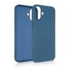 Niebieskie etui silikonowe do telefonu z wycięciami na aparat i przyciski, widoczne z przodu i z tyłu. Produkt ma gładką powierzchnię i jest przeznaczony do modelu Apple iPhone 16 Plus.