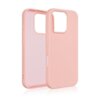 Różowe złote etui silikonowe do telefonu, z dużym wycięciem na aparat i przyciskami po bokach. Produkt jest przeznaczony do modelu Apple iPhone 16 Pro.