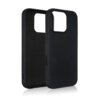 Czarne etui silikonowe z wycięciem na aparat, przeznaczone do telefonu Apple iPhone 16 Pro Max, widoczne z przodu i z tyłu. Etui ma gładką powierzchnię i otwory na przyciski boczne.