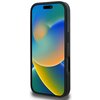 Czarne etui na telefon z widocznymi przyciskami bocznymi, przeznaczone dla modelu Apple iPhone 16 Pro. Na ekranie telefonu wyświetla się kolorowa grafika z gradientem w odcieniach niebieskiego, zielonego i pomarańczowego.
