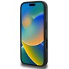Czarne etui na telefon z widocznymi przyciskami bocznymi, przeznaczone dla modelu Apple iPhone 16 Pro. Na ekranie telefonu wyświetla się kolorowa, abstrakcyjna grafika w odcieniach niebieskiego, zielonego i pomarańczowego.