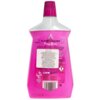 Różowa butelka płynu do mycia podłóg z etykietą zawierającą tekst "Astonish" oraz "Floor Cleaner Peony Bloom". Na etykiecie znajdują się również informacje o produkcie, kod kreskowy, ostrzeżenia i symbole certyfikatów.