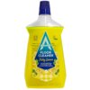 Żółta butelka płynu do mycia podłóg z niebieską nakrętką, na której widnieje napis: "Astonish FLOOR CLEANER Zesty Lemon". Na etykiecie znajdują się ilustracje cytryn oraz oznaczenia "Cruelty-Free" i "Vegan".