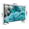 Telewizor marki Samsung z wyświetlaczem QLED prezentuje obraz z motywem lodu i futra, a na ekranie widoczne są wymiary: 190,12 cm szerokości, 113,23 cm wysokości, 108,84 cm głębokości oraz 35,9 cm podstawy. Na ekranie znajduje się logo "SAMSUNG" oraz ozna