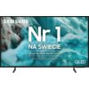 Telewizor z wyświetlaczem pokazującym obraz w odcieniach turkusu i bieli, z dużym napisem "Nr 1 NA ŚWIECIE" oraz mniejszym "Najczęściej kupowane telewizory od 19 lat". W lewym górnym rogu widoczne jest logo "SAMSUNG", a w prawym dolnym rogu napis "QLED".
