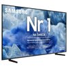 Telewizor z napisem "Nr 1 na świecie" oraz "Najczęściej kupowane telewizory od 19 lat" na tle niebieskich i białych wzorów. Widoczne logo "SAMSUNG" oraz oznaczenie "QLED".