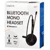 Opakowanie słuchawki LogiLink z napisem "BLUETOOTH MONO HEADSET" oraz "Bluetooth 4.1", zawiera również ikony i teksty: "Microphone", "Lightweight", "Works with UC Platforms", "14 hrs Talking Time". Widoczny jest także napis "Designed in GERMANY".