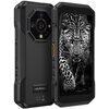 Smartfon o solidnej konstrukcji z widocznym logo "uleFone" na tylnej obudowie, obok wyświetlacza przedstawiającego czarno-białe zdjęcie lamparta. Na tylnej części urządzenia znajduje się moduł aparatu z kilkoma obiektywami i lampą błyskową.