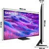 Telewizor z wyświetlaczem o przekątnej 85 cali, z widocznymi wymiarami: 189,3 cm szerokości, 113,8 cm wysokości, 4,8 cm grubości i 36,6 cm głębokości podstawy. Na ekranie widoczny jest kolorowy, abstrakcyjny wzór, a w lewym górnym rogu znajduje się logo "