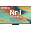 Telewizor z kolorowym, abstrakcyjnym tłem na ekranie, z widocznym tekstem: "SAMSUNG Nr 1 NA ŚWIECIE Najczęściej kupowane telewizory od 19 lat Neo QLED".