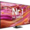 Na zdjęciu widoczny jest telewizor z kolorowym, abstrakcyjnym tłem w odcieniach różu i pomarańczu, z dużym napisem "Nr 1 NA ŚWIECIE" oraz mniejszym "Najczęściej kupowane telewizory od 19 lat". W lewym górnym rogu znajduje się logo "SAMSUNG", a w prawym do