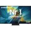 Telewizor z kolorowym, abstrakcyjnym tłem wyświetla tekst: "SAMSUNG Nr 1 NA ŚWIECIE Najczęściej kupowane telewizory od 19 lat" oraz "OLED".
