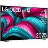 Telewizor z wyświetlaczem OLED prezentuje dynamiczną grafikę w kolorach różowym i turkusowym. Na ekranie widoczne są napisy: "LG OLED evo AI", "NUMER 1 OLED TV NA ŚWIECIE OD 12 LAT" oraz "2025".