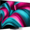 Telewizor z dużym ekranem wyświetla abstrakcyjny wzór w intensywnych kolorach różu i turkusu. Produkt opisany jest jako "Telewizor LG 83C5ELA 83" OLED 4K 144Hz VRR WebOS TV Dolby Atmos Dolby Vision HDMI 2.1".