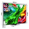 Na zdjęciu widoczny jest telewizor z kolorowym wyświetlaczem, na którym znajdują się napisy: "LG QNED evo AI 2025". Wymiary telewizora to 192,8 cm szerokości, 119 cm wysokości, 3,09 cm grubości oraz 37 cm głębokości podstawy.