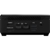 Czarny komputer z widocznymi portami: HDMI, Display port, dwa porty Ethernet oznaczone jako "1G", dwa porty USB oraz gniazdo zasilania. Na obudowie znajdują się również otwory wentylacyjne.