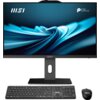 Na zdjęciu znajduje się komputer stacjonarny z monitorem, klawiaturą i myszką. Na ekranie widoczna jest grafika z niebieskimi falami oraz logo "MSI" i napis "PRO SERIES".