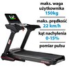 Na zdjęciu znajduje się bieżnia elektryczna z wyświetlaczem, oznaczona jako BH FITNESS RS900. Obok bieżni widoczny jest tekst: "maks. waga użytkownika 150kg, maks. prędkość 22 km/h, kąt nachylenia 0-15%, pomiar pulsu".