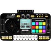 Czarna konsola DJ z różnokolorowymi przyciskami, pokrętłami do regulacji dźwięku oraz wyświetlaczem z napisem "SONG LIST". Na konsoli widoczne są napisy: "DJ CONTROLLER", "LaunchPad", "VOICE", "BASS", "TEMPO", "SEARCH", "FWD+", "REV.", "off/on", oraz nume