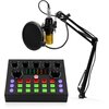 Na zdjęciu znajduje się zestaw do streamingu i karaoke składający się z mikrofonu na wysięgniku oraz panelu sterującego z różnokolorowymi przyciskami i pokrętłami. Na panelu widoczne są napisy takie jak: "EMC", "Pro", "Pop", "Cheer", "Din", "9277", "Kiss"