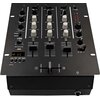 Czarny mikser audio z kilkoma pokrętłami i suwakami, oznaczony jako "Mikser audio MUSICMATE MM-DJ200 MixMaster". Widoczne są napisy takie jak "REVERSE", "NORMAL", "MEDIA PLAYER", "PLAY/PAUSE", "NEXT/VOL+", "ON-OFF/MODE" oraz "REPEAT".