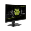 Monitor MSI z serii MAG, wyświetlający grafikę z neonowym logo i napisem "MSI Arsenal Gaming" na ekranie. Obudowa monitora jest czarna, a podstawa ma geometryczny kształt.