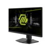 Monitor o nowoczesnym designie z cienkimi ramkami, wyświetlający grafikę z neonowym logo i napisem "MAG MSI ARSENAL GAMING". Na dolnej ramce widoczne jest logo "msi".