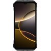 Smartfon z dużym ekranem, na którym widoczna jest abstrakcyjna grafika w odcieniach brązu, złota i czerni. Obudowa urządzenia ma solidny, wytrzymały wygląd z metalicznymi elementami na górze i dole.