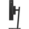 Czarny monitor marki Lenovo z zakrzywionym ekranem, widoczny z boku, z logo "Lenovo" na obudowie. Monitor jest zamontowany na prostym, czarnym stojaku.
