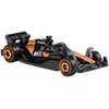 Opakowanie produktu "Samochód Hot Wheels Formuła 1 Race Team JGF58 (5 szt.)" przedstawia pięć modeli samochodów wyścigowych z logotypami zespołów Formuły 1, w tym McLaren, BWT Alpine, Sauber i MoneyGram. Na dole opakowania znajdują się ostrzeżenia w kilku