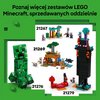 Na zielonym tle znajduje się tekst: "Poznaj więcej zestawów LEGO Minecraft, sprzedawanych oddzielnie". Widoczne są cztery zestawy LEGO z numerami: 21267, 21269, 21276 i 21279, przedstawiające różne konstrukcje i postacie z gry Minecraft.