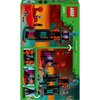 Zestaw LEGO 21279 Minecraft Wieża Endermana przedstawiony jest na kolorowym tle z elementami w odcieniach czerwieni, pomarańczu i zieleni. Na opakowaniu widoczne są różne sceny zbudowane z klocków, a w prawym górnym rogu znajduje się logo LEGO oraz numer 
