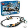 Pudełko zestawu LEGO 60470 City Ekspres polarny arktycznych odkrywców z ilustracją pociągu na tle zimowego krajobrazu, zawiera napis "Remote Control" oraz informację o liczbie elementów: 1517 pcs. Przed pudełkiem znajduje się złożony model pociągu na tora