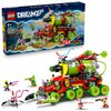 Zestaw LEGO 71499 DREAMZzz Sprayowa ciężarówka Mateo składa się z kolorowej ciężarówki z dużym, zielonym zbiornikiem i różnorodnymi akcesoriami, otoczony jest przez kilka figurek postaci w dynamicznych pozach. Na opakowaniu widnieje logo LEGO oraz napis "